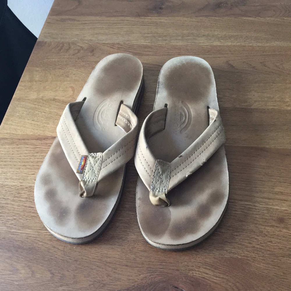 RAINBOW women’s tan leather sandals flip flops